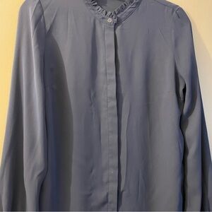 RW&CO Ruffle Neck Long Sleeve Blouse – Blue Grey